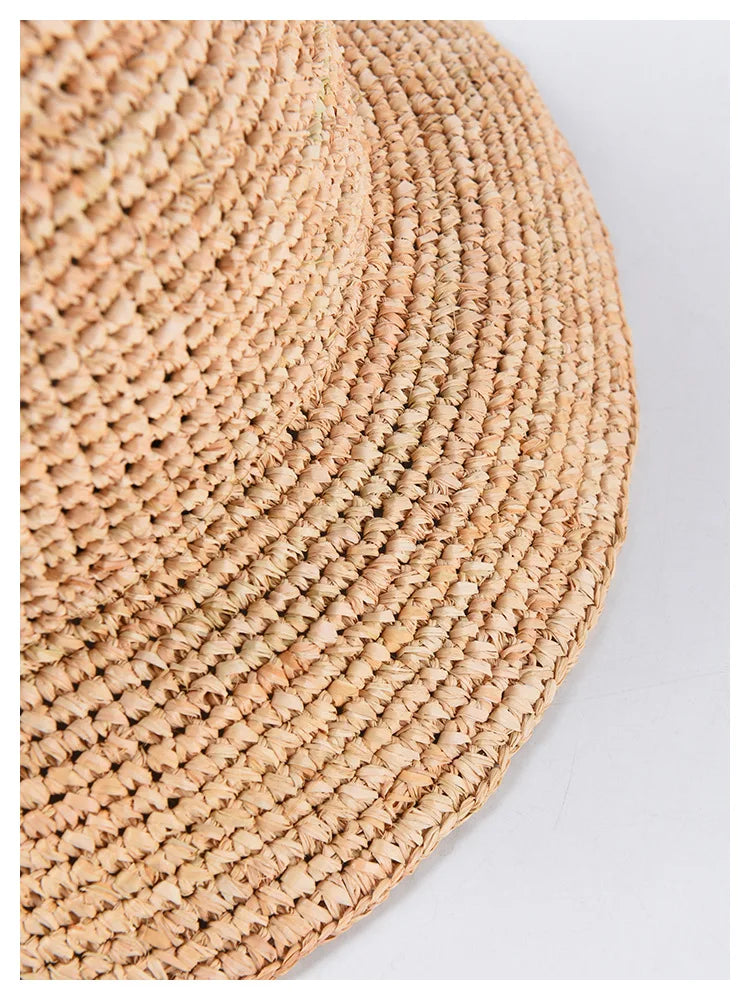 Natural Raffia Designer Beach Sun Hat for Women Handmade Crochet Straw Hat Ladies Spring Summer Bucket Hat Floppy Fisherman Cap