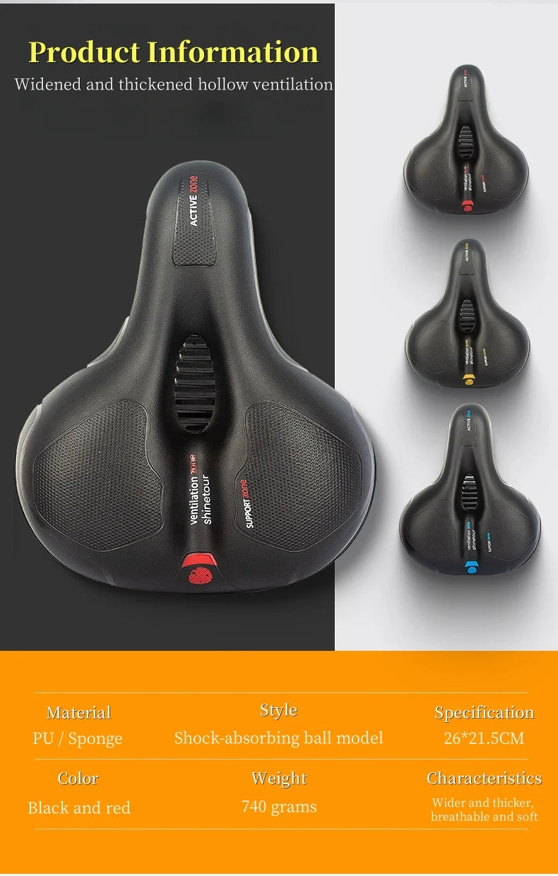 Men's Comfortable Breathable Bicycle Saddle MTB Road Bike Crash Absorbing Wide Seat Cushion Light and Comfortable Safety