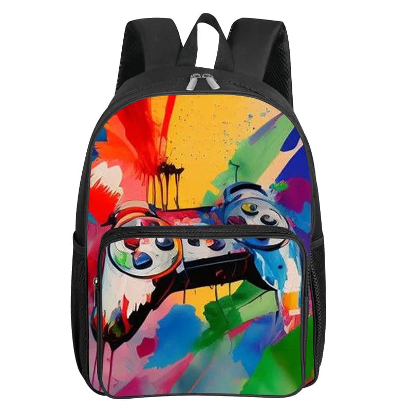 GamePad Pattern Square Front Pocket Backpack for Boy and Girls Best Gifts 3D Cartoon SchoolBags for Children