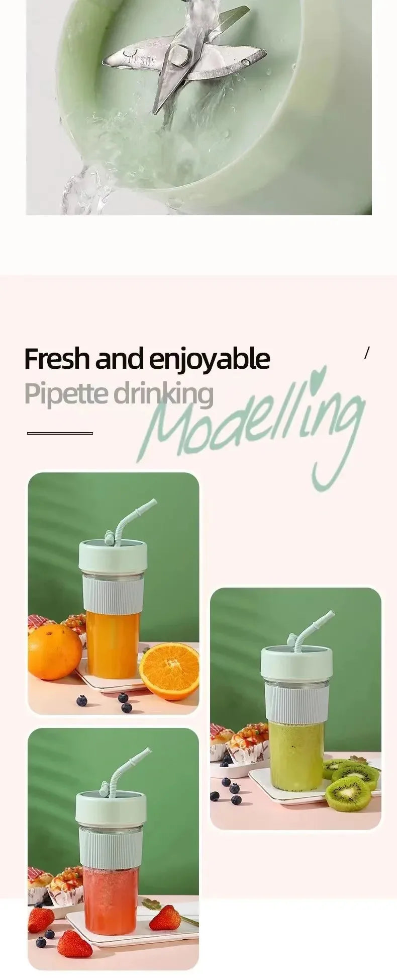 Electric Fruit Juicer Portable Wireless Blender Juice Mixer Mini Juice Cup With Straw Electric Juicer With 6-Blade USB Charging
