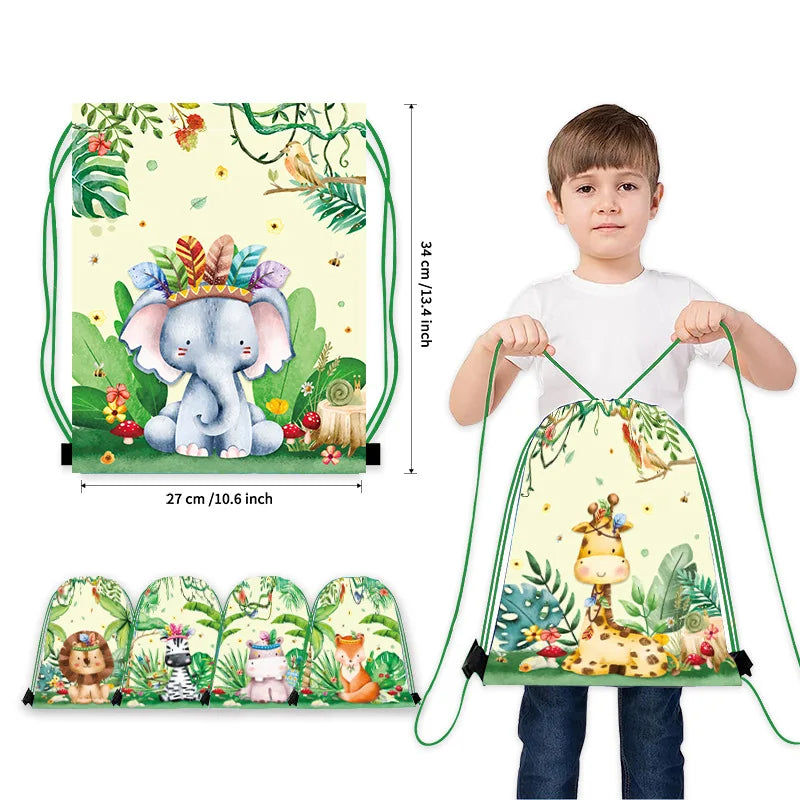 6/12//24/30pcs Jungle Animal Drawstring Bags Jungle Wild Animals Party Favors Kids Jungle Animals Birthday Party Supplies