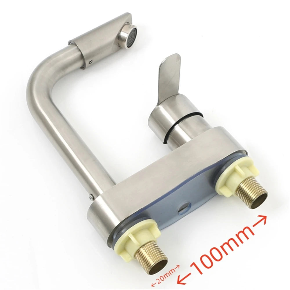 Bathroom Faucet  Stainless Steel Basin Faucet Sink Faucet Tap Cold Hot Mixer Tap 2 Holes Single Handle Tap Bathroom Accessorie