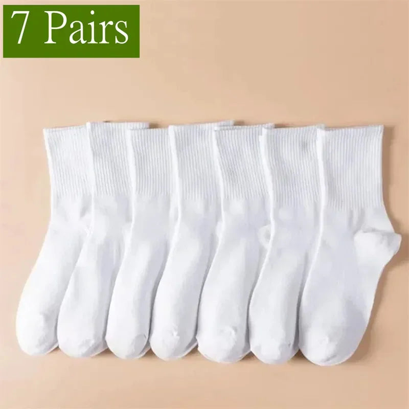 Mid Length Socks Women Classic Black White Solid Color Fashionable Casual Sports Absorbing Breathable Men Socks 1/7/10/20 Pairs