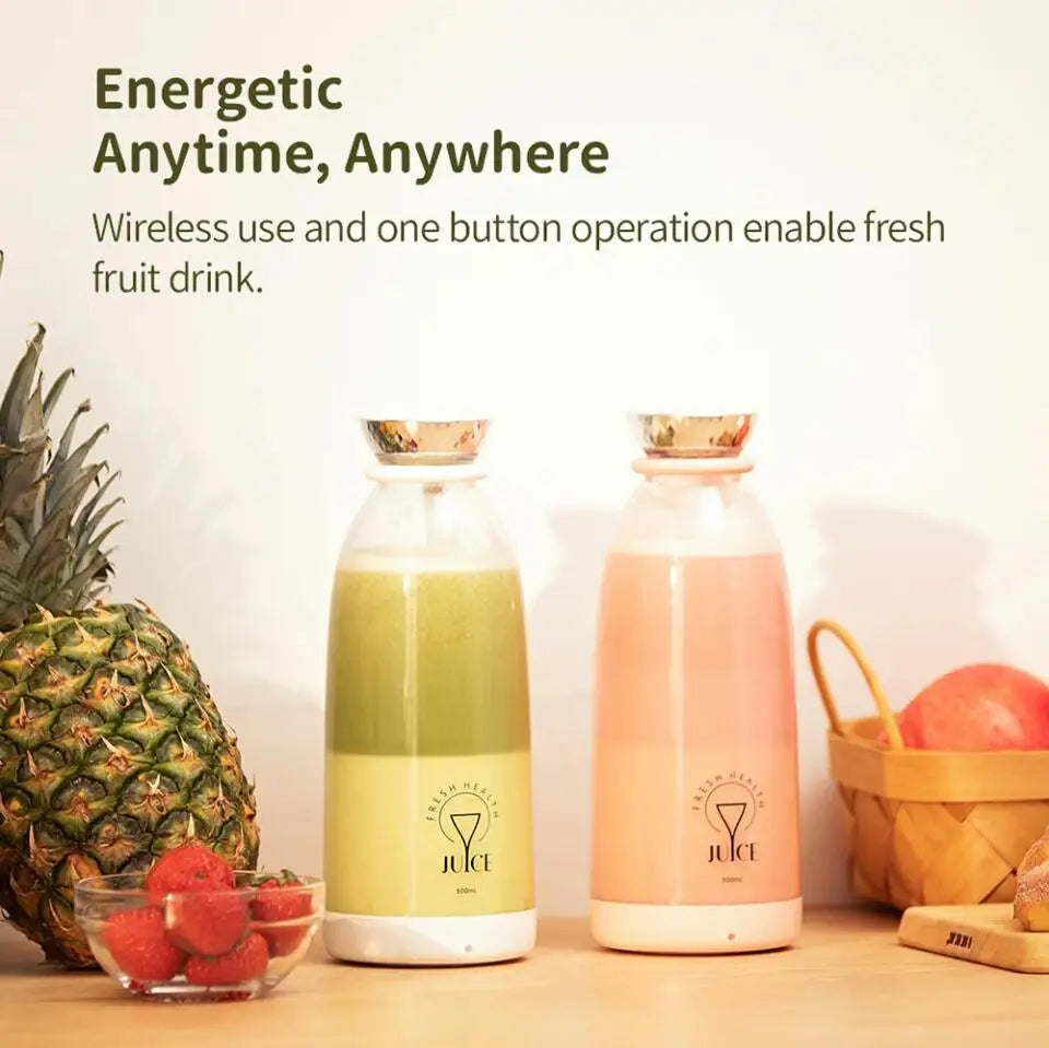 500ml Portable juicer Rechargeable Wireless Fruit Mixer Fresh Juice Bottle Blender 6 Blades Food Milkshake Ice Crush Cup 2400mAh
