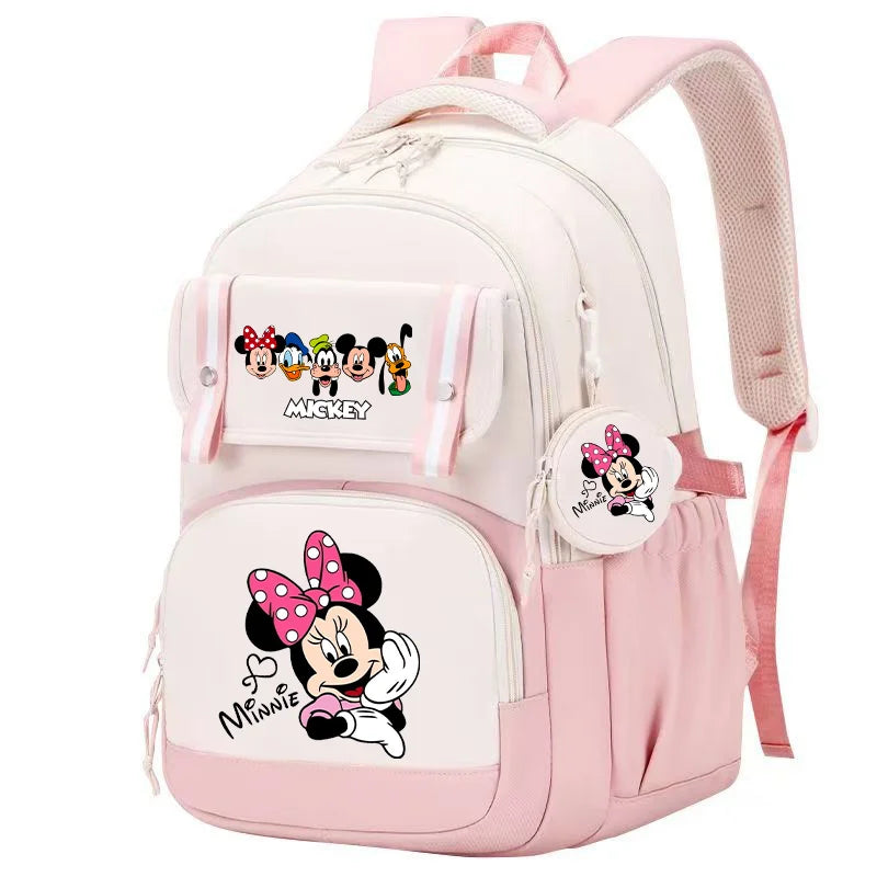Minnie Mouse Backpack Student Boy Girl Schoolbag Kid Teenager Cartoon Bookbag Daypack Travel Commute Knapsack With Coin Purse