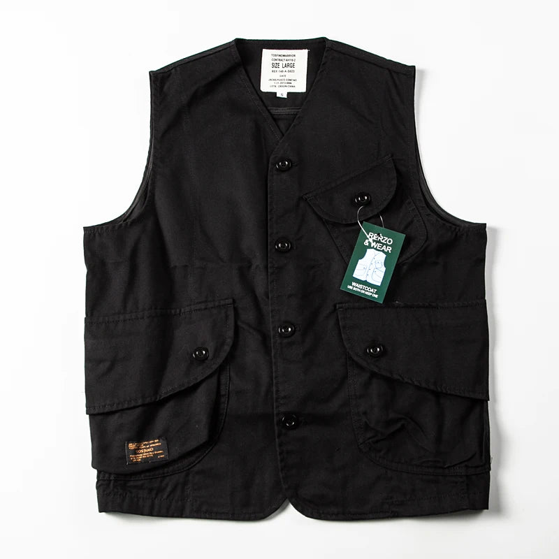 Retro Japanese Sle Loose Men's Vest Multi-ket Workwear Casual Streetwear Outerwear Couple's Jaet Youth Faion