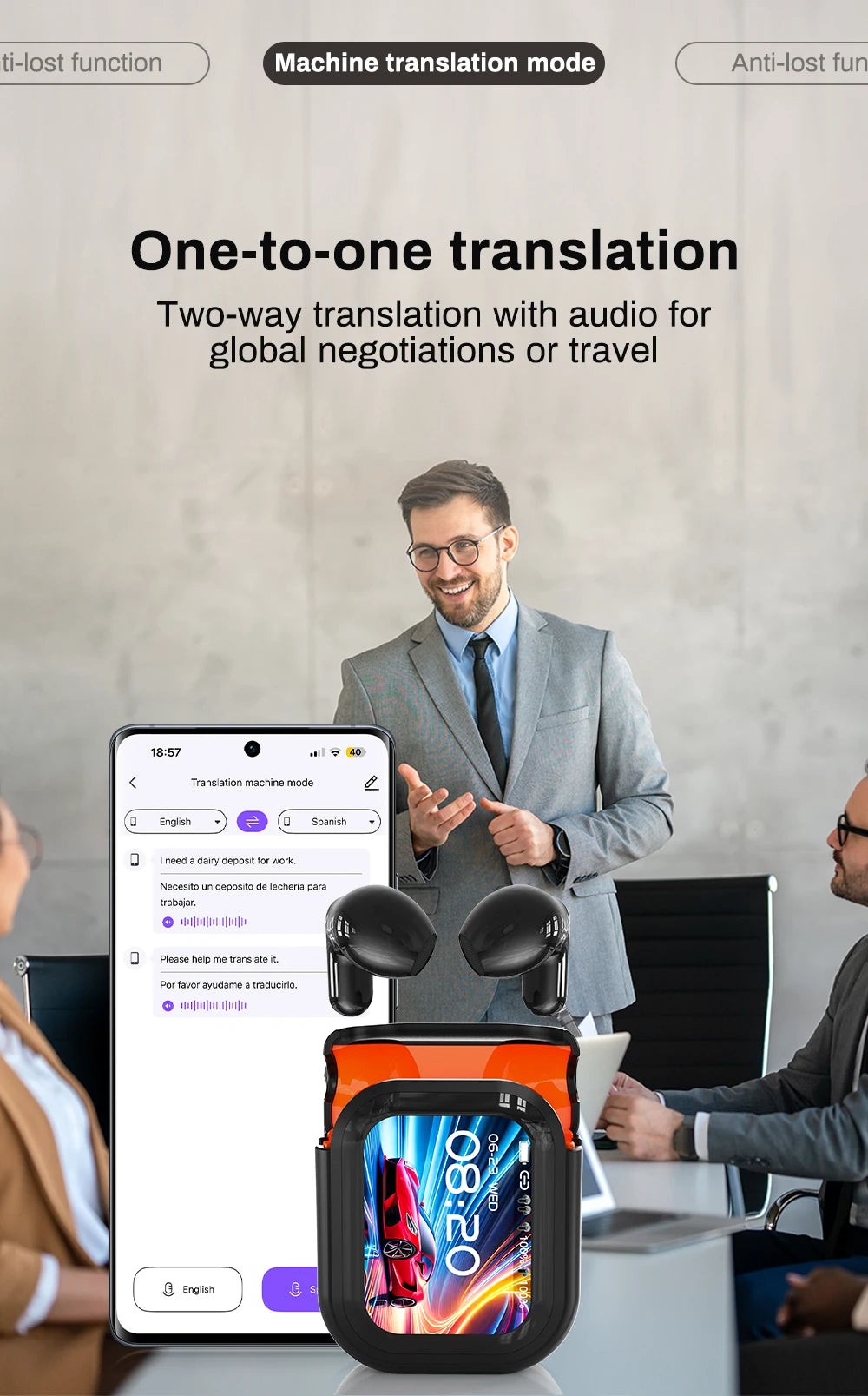 Translator HTC NE20 New Bluetooth 6.0 Wireless Headphones Translation Earphones IPX4 Waterproof Rating Long Battery Life