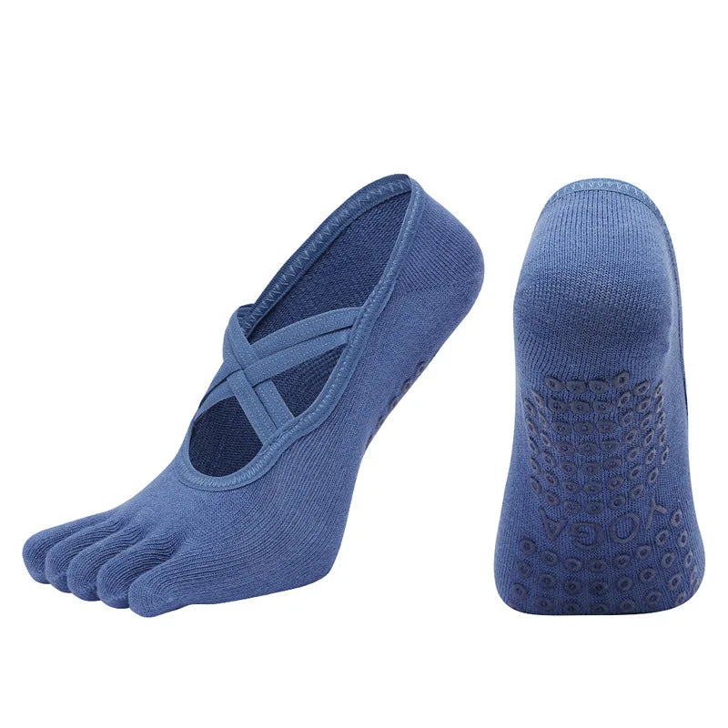 1/4 Pairs New Women Anti Slip Pilates Socks Five Toe Silicone Non-Slip Yoga Sock Bandage Ladies Fitness Sports Cotton Sock