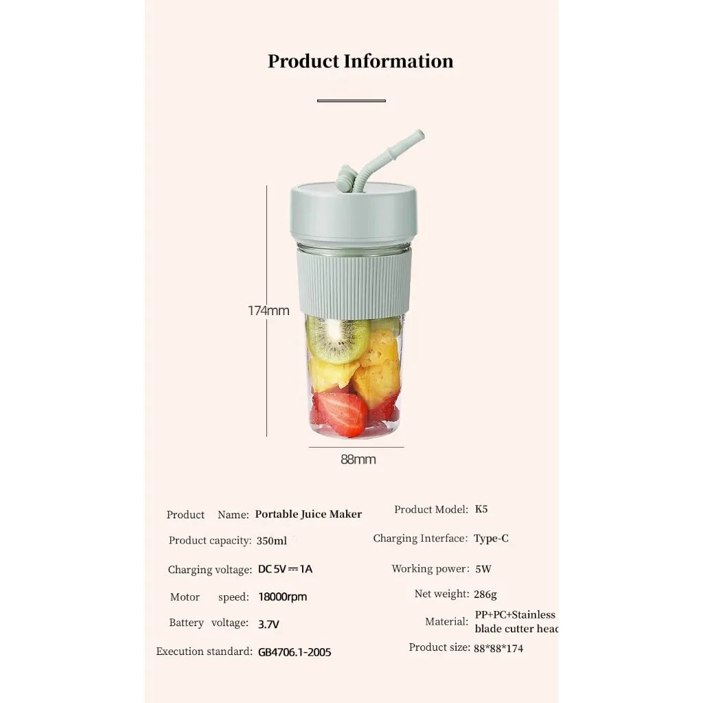 Electric Fruit Juicer Portable Wireless Blender Juice Mixer Mini Juice Cup With Straw Electric Juicer With 6-Blade USB Charging