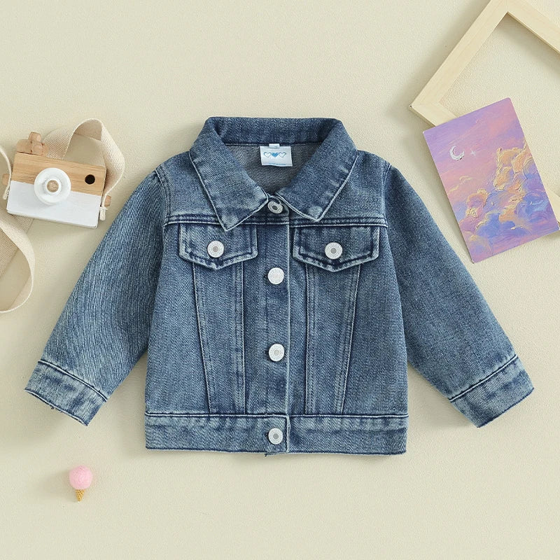 0-18M Newborn Baby Girl Denim Jackets Long Sleeve Back Letter Embroidery Jean Coats Infant Outerwear Spring Fall Clothes