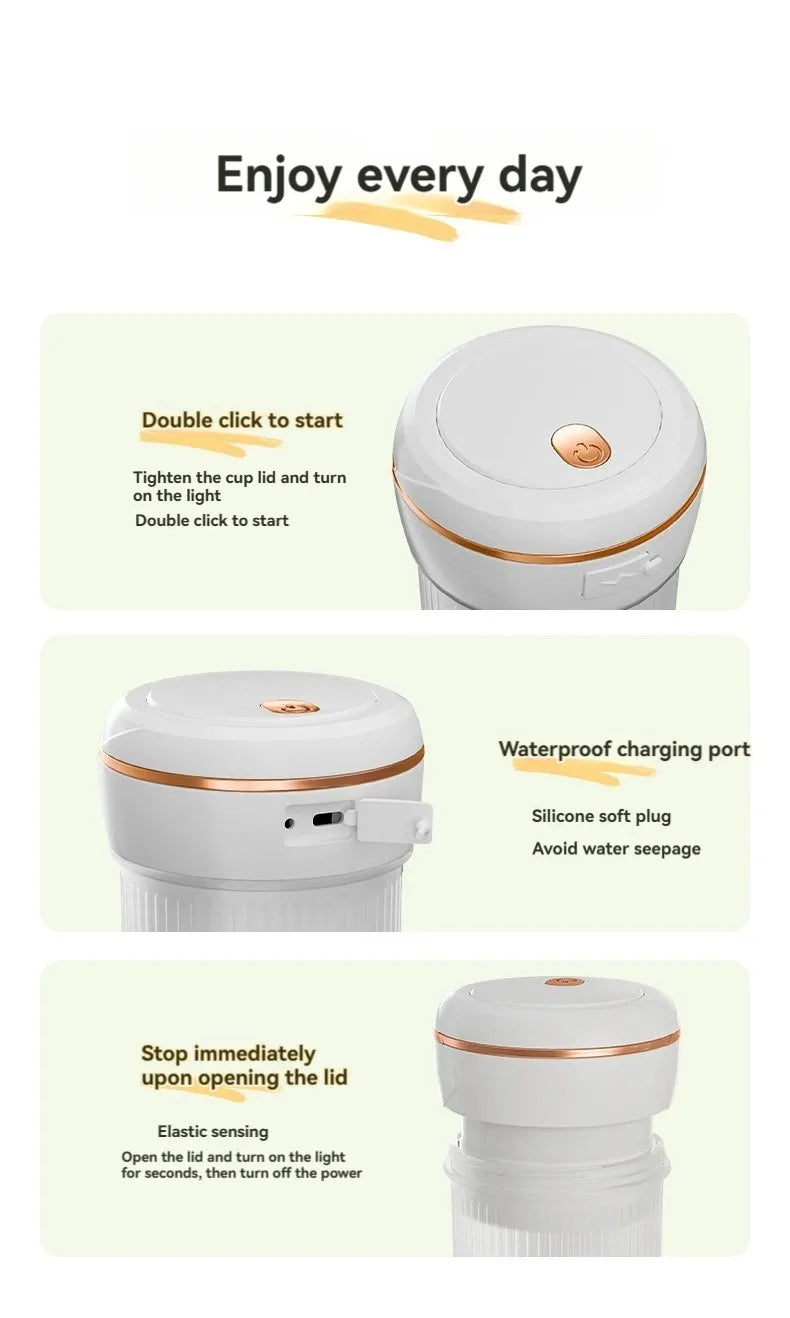 Electric Fruit Juicer Portable Wireless Blender Juice Mixer Mini Juice Cup With Straw Electric Juicer With 6-Blade USB Charging