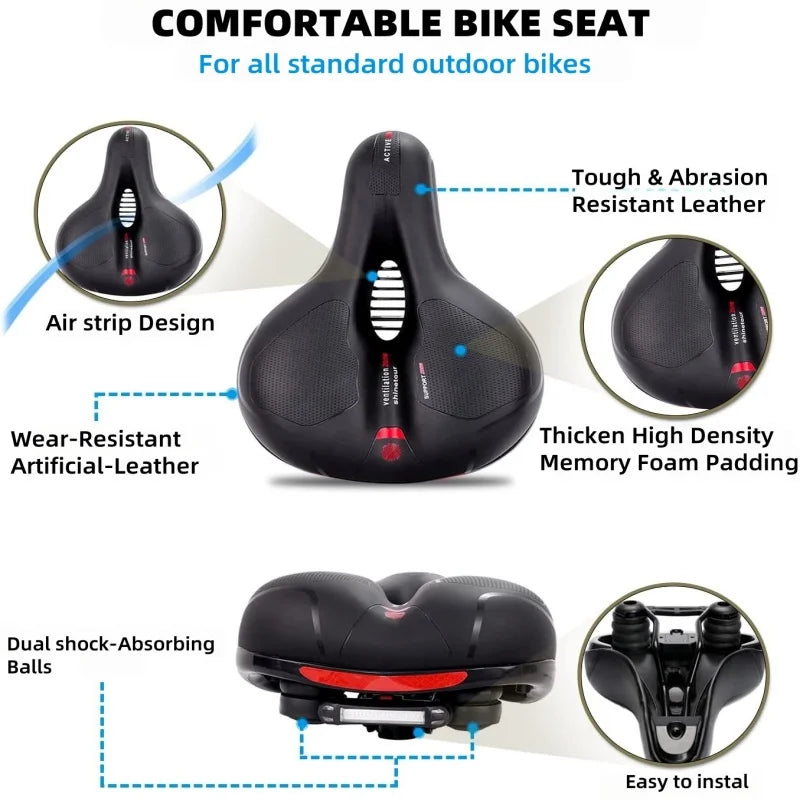 Men's Comfortable Breathable Bicycle Saddle MTB Road Bike Crash Absorbing Wide Seat Cushion Light and Comfortable Safety