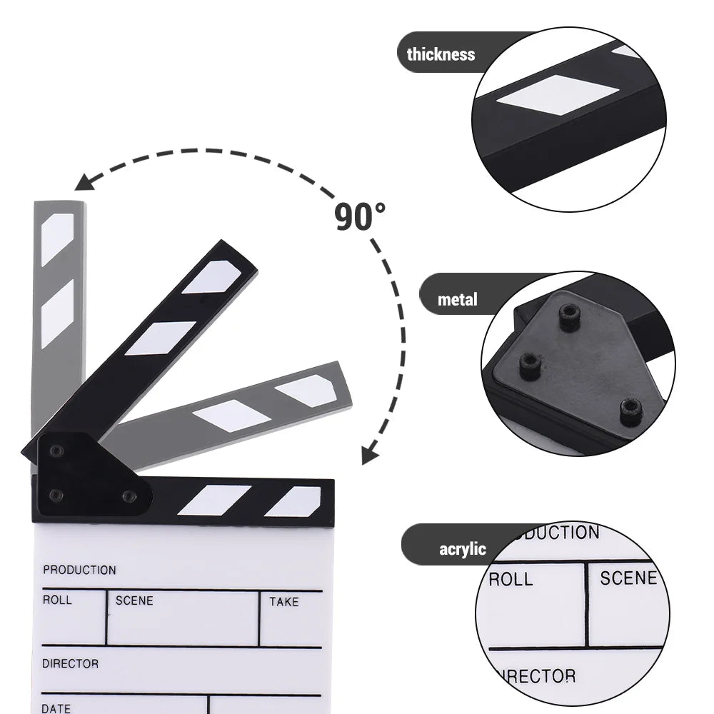 Andoer Compact Size Acrylic Clapboard Clapper Board Dry Erase Director TV Movie Film Cut Action Scene Clapper Board