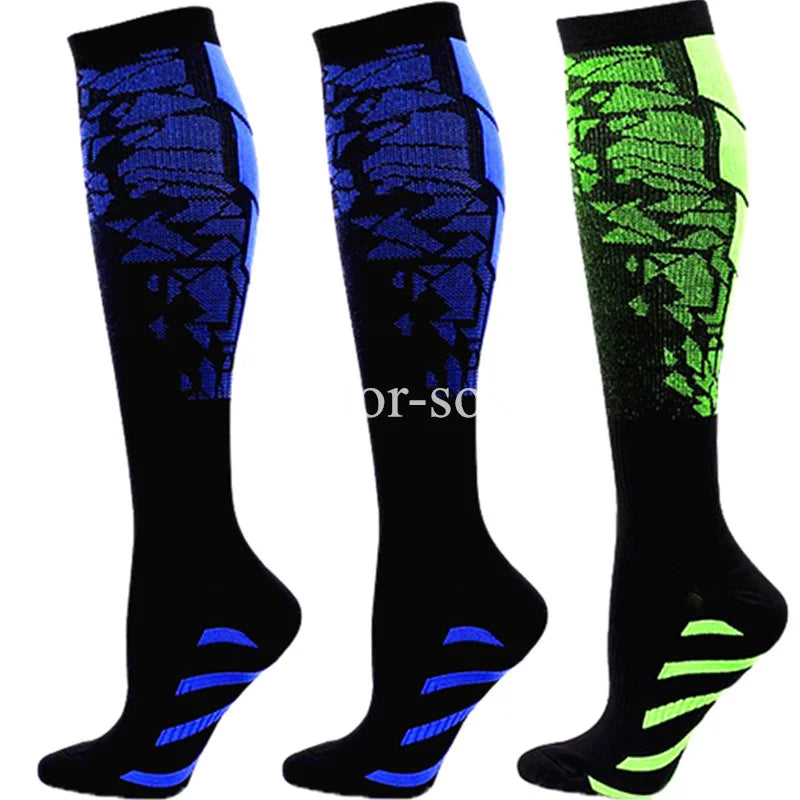 3 Pairs Lot Pack Compression Socks Running Men Women Floral Prints Stockings Sports Anti-Fatigue Compression Socks Bulk Sales