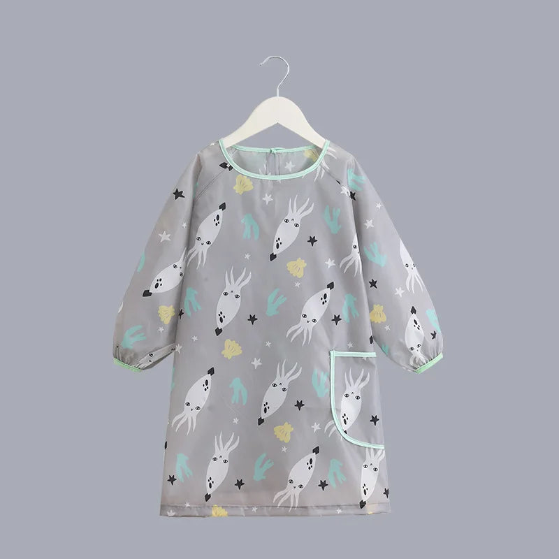 Children's Painting Blouse Waterproof and Anti-dirty Baby Eating Clothes Painting Small Apron Long-sleeved Art Kindergarten Bibs