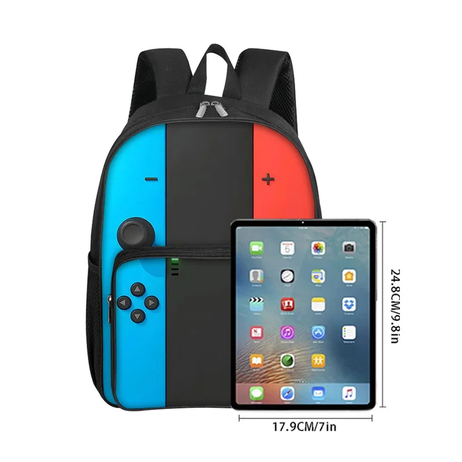 GamePad Pattern Square Front Pocket Backpack for Boy and Girls Best Gifts 3D Cartoon SchoolBags for Children
