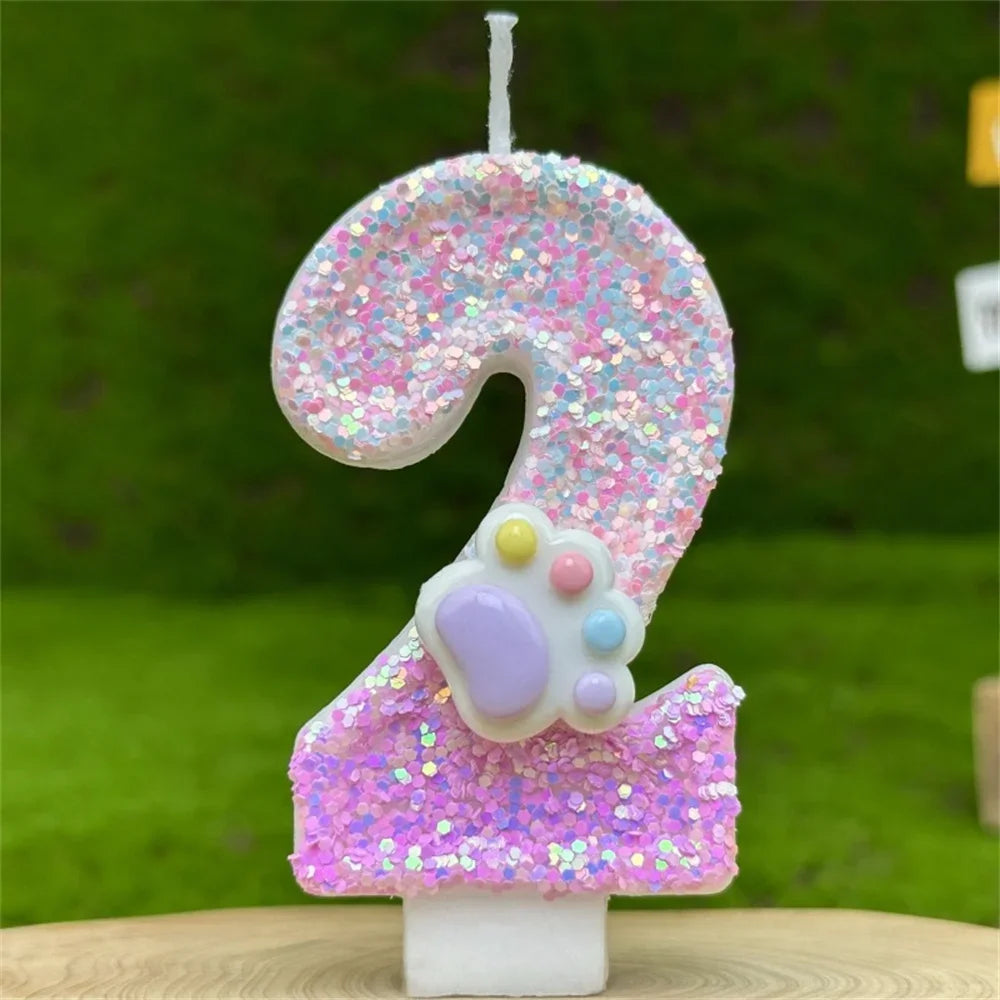 3D Number Candles Cake Decorating Glitter Pink Claw Theme Number Candles Cake Topper Birthday Party Cake Decoration