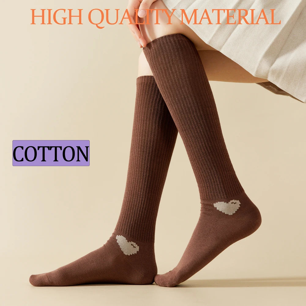 1 Pairs Spring-Autumn Trend Compression Calf Socks Women Heart Print Cotton High Socks Odor-Resistant for Slimming Legs All-Day