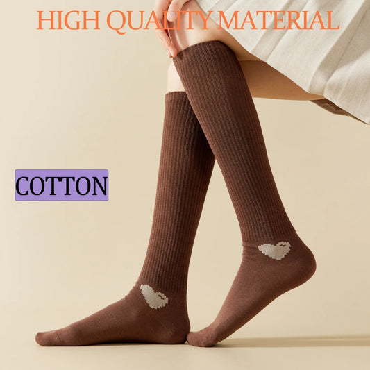 1 Pairs Spring-Autumn Trend Compression Calf Socks Women Heart Print Cotton High Socks Odor-Resistant for Slimming Legs All-Day