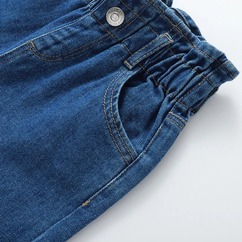 MILANCEL New Spring Kids Jeans Girls Cute Solid Color Denim Blue Pants Children Loose Trousers