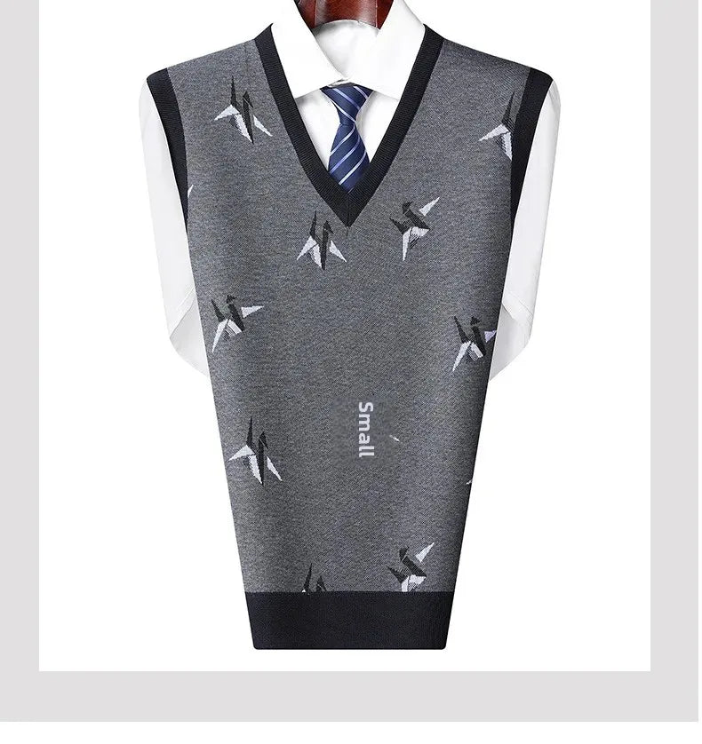 Men's Sweatvest Knit Vest 2023 Autumn Winter New Style Casual Fashionable V-Neck Middle-Aged And Elderly Pullover