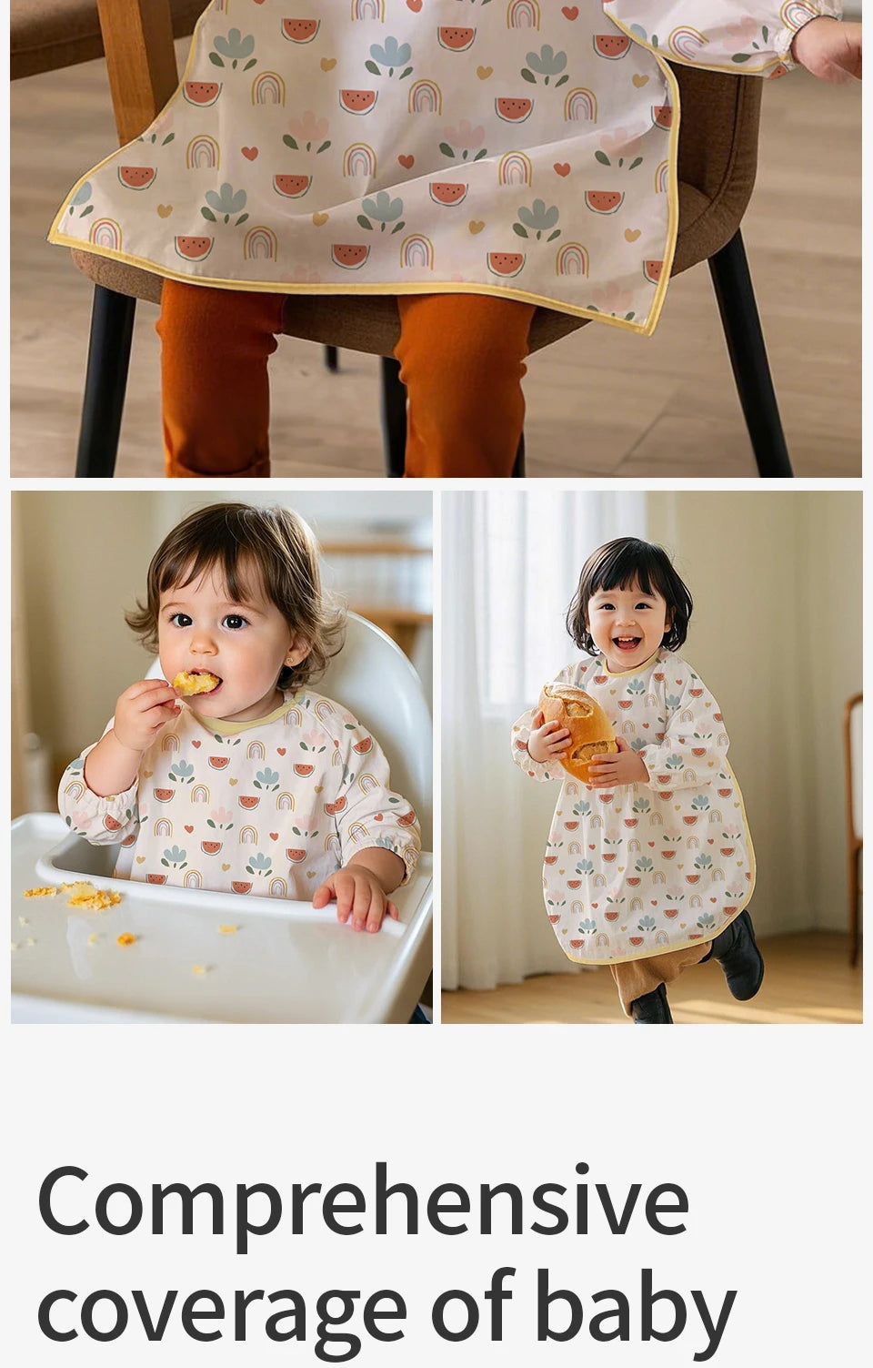 Elinfant Long Sleeve Baby Bibs Waterproof Feeding Eating Bibs Playing Painting Aprons Washable Coverall Highchair Cover