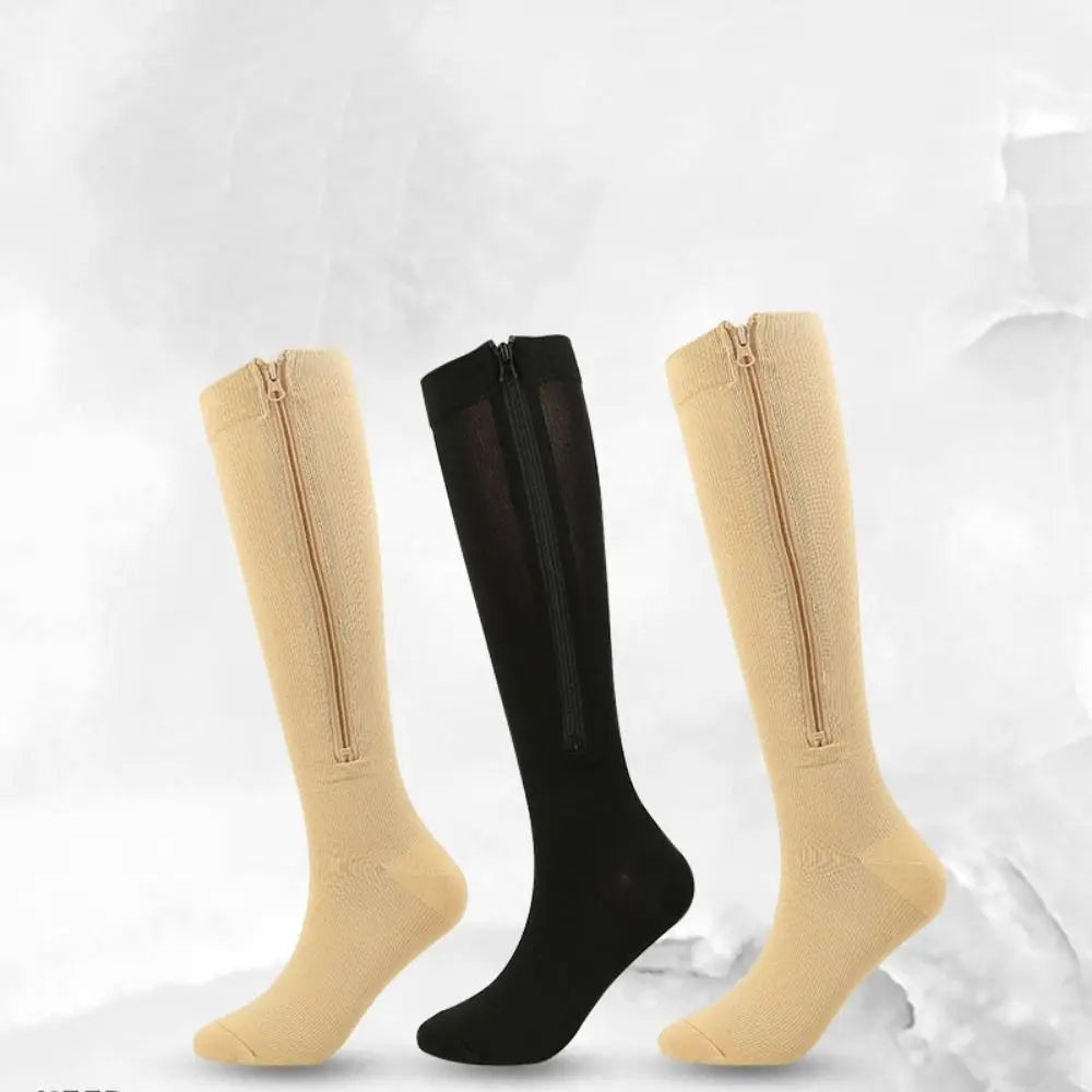 1 Pair Zipper Compression Socks Women Men High Elasticity Nylon Closed Toe Pressure Stocking For Edema Varicose Veins