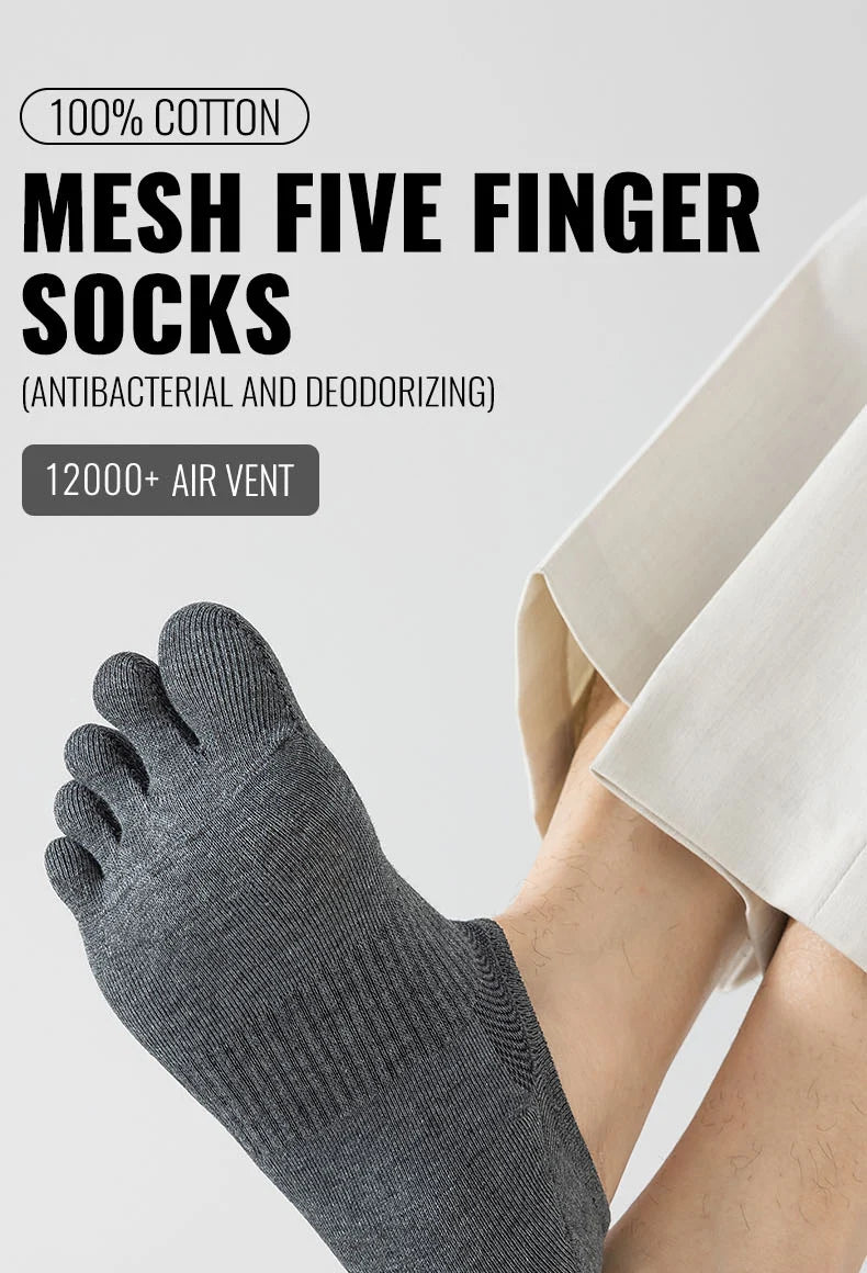 MiiOW Pure Cotton Five Finger Short Socks Men Sweat Absorbent Antibacterial Breathable Mesh Boat Socks Running Sports Toe Sock