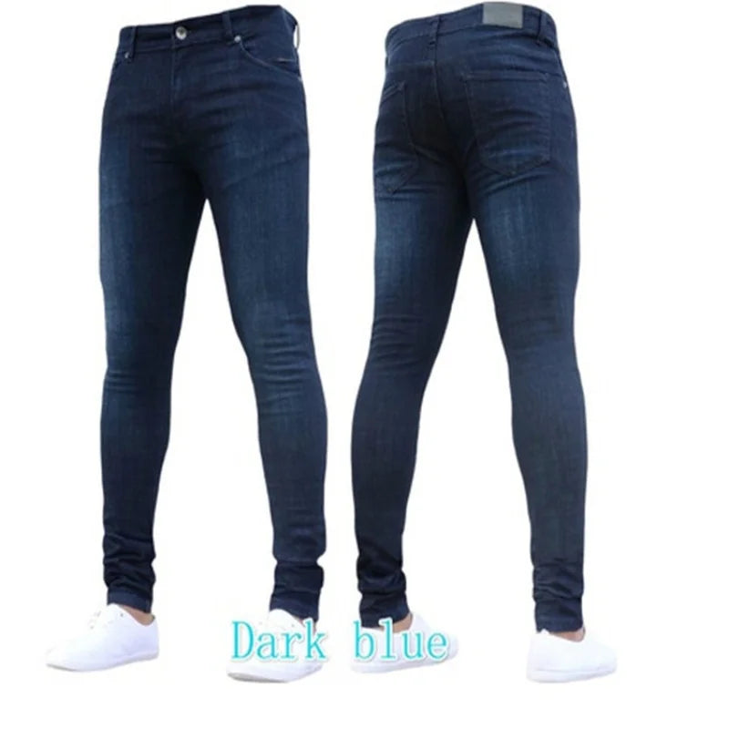 2024 Solid Color Fashion Men Casual Pants Stretch Jeans Skinny Work Trousers Male Wash Slim Fit for Zippered Jeans Men Clothing