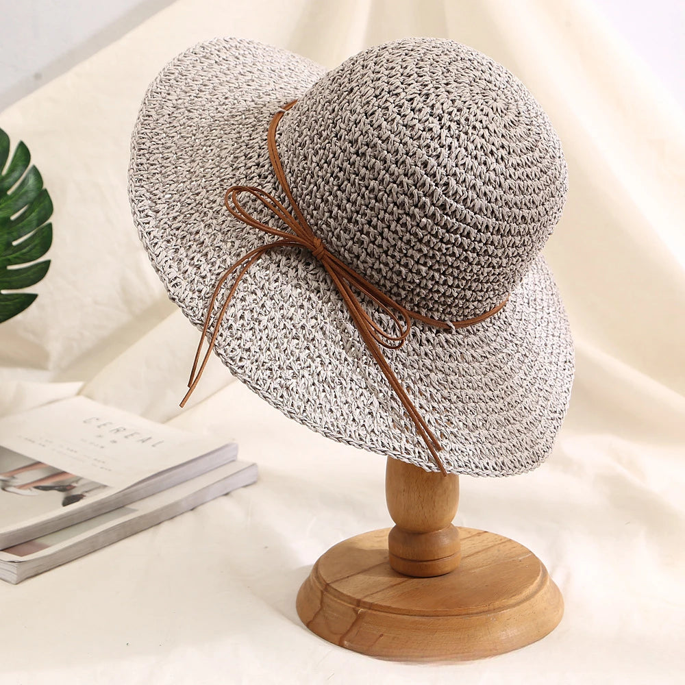 Holiday Sle Beach Fisherman Hat Seaside Sun Protection Sun Hat Large Brim Bow Woven Straw Hat Women Panama Chapeau Korean