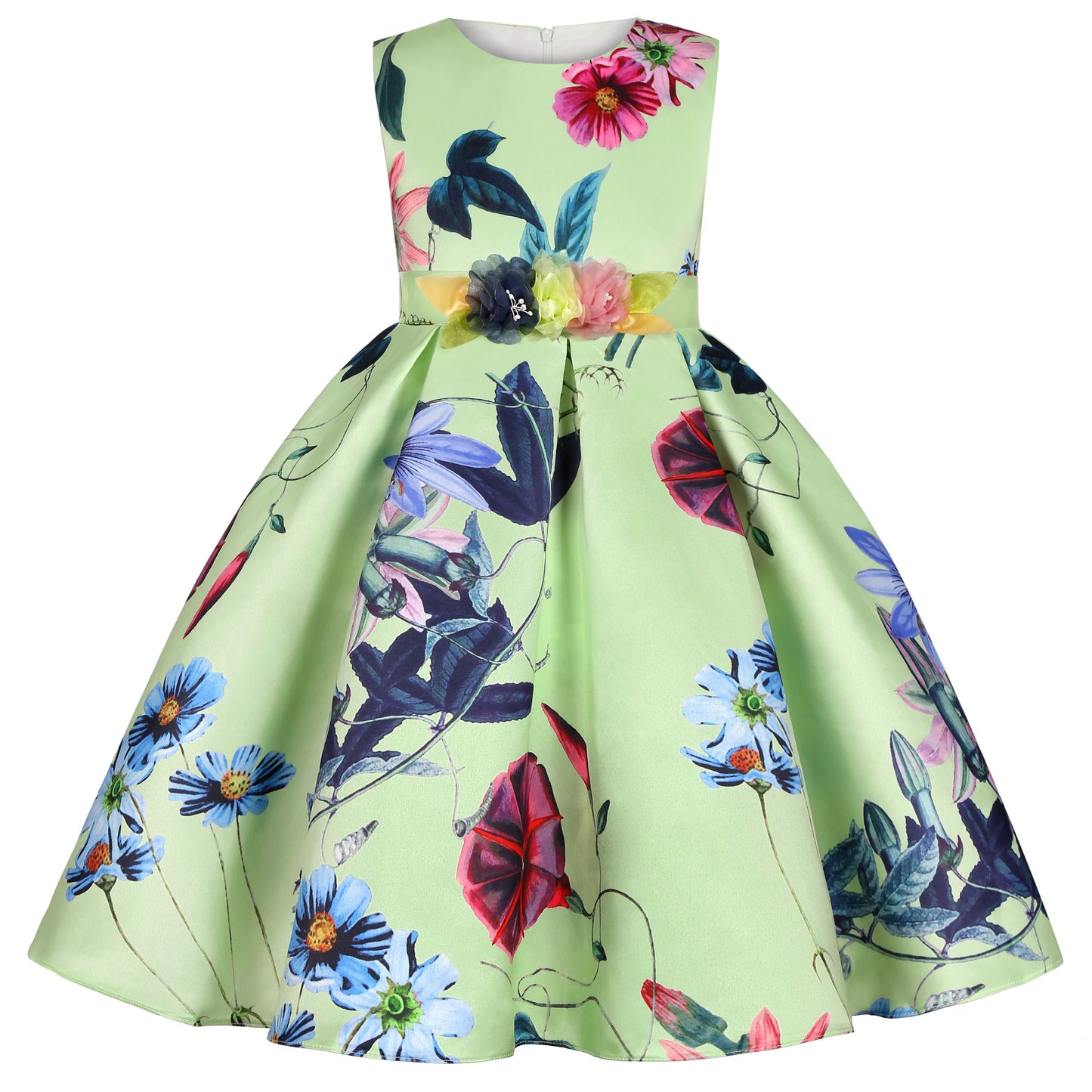 2025European and American children's new flower vintage print princess dress girl holiday party dress dress