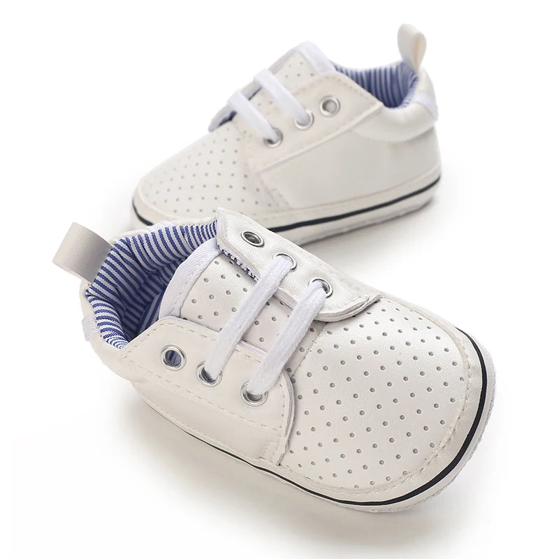 0-18 Months Infant Spring Shoe Newborn Infant Girls and Boys Recreational Baptism Non-Slip Walking Shoe White Soft-soled Sneaker