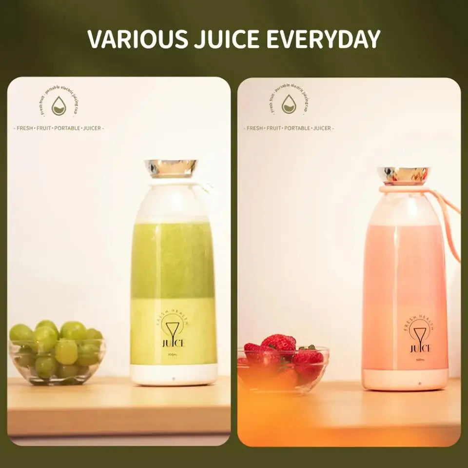 500ml Portable juicer Rechargeable Wireless Fruit Mixer Fresh Juice Bottle Blender 6 Blades Food Milkshake Ice Crush Cup 2400mAh