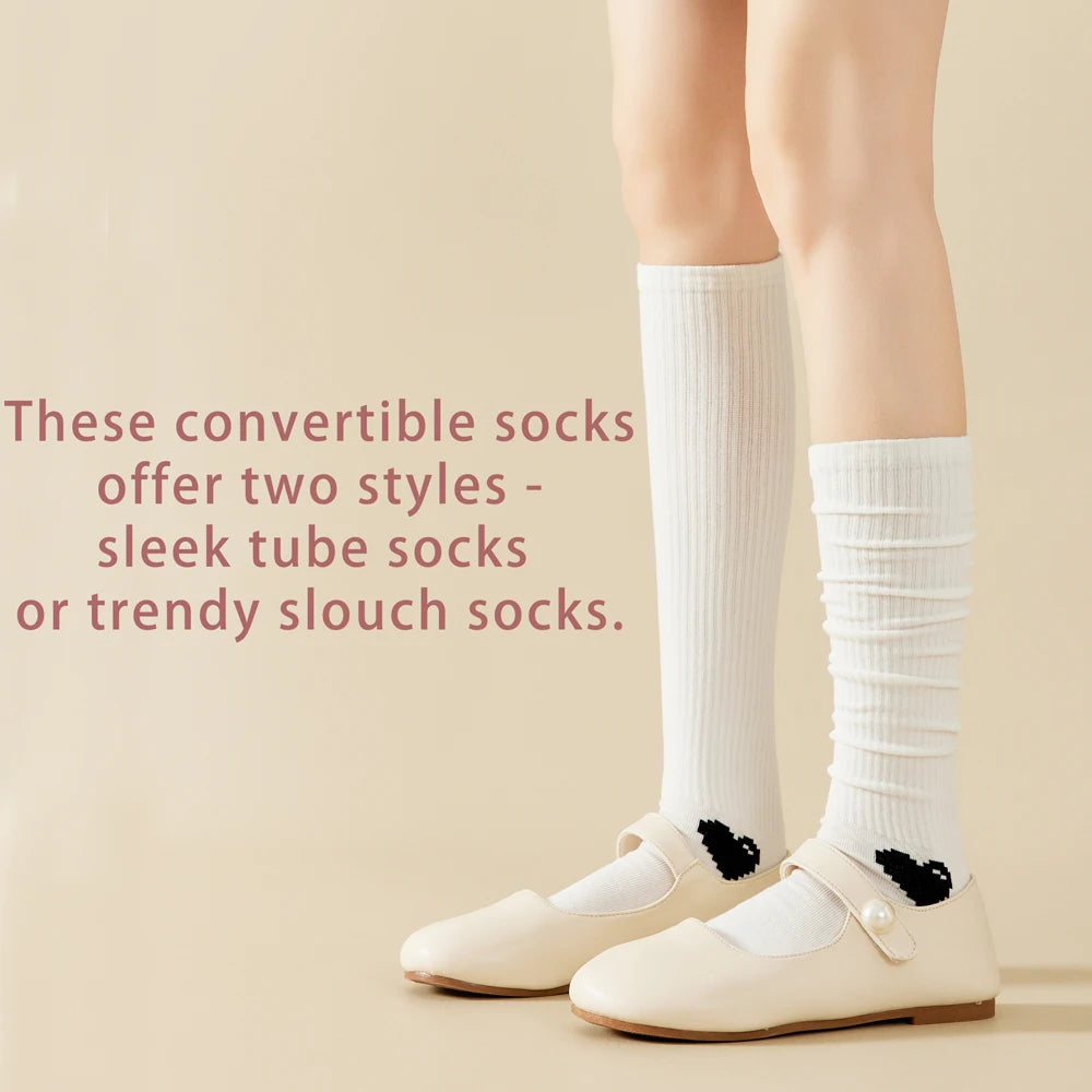 1 Pairs Spring-Autumn Trend Compression Calf Socks Women Heart Print Cotton High Socks Odor-Resistant for Slimming Legs All-Day