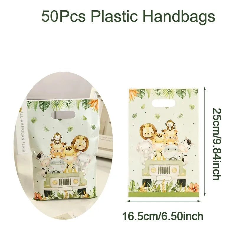 10/20/50pcs Jungle Animal Gift Bag Safari Theme Treat Bags Kids 1st Happy Birthday Party Supplies Baby Shower Decoration