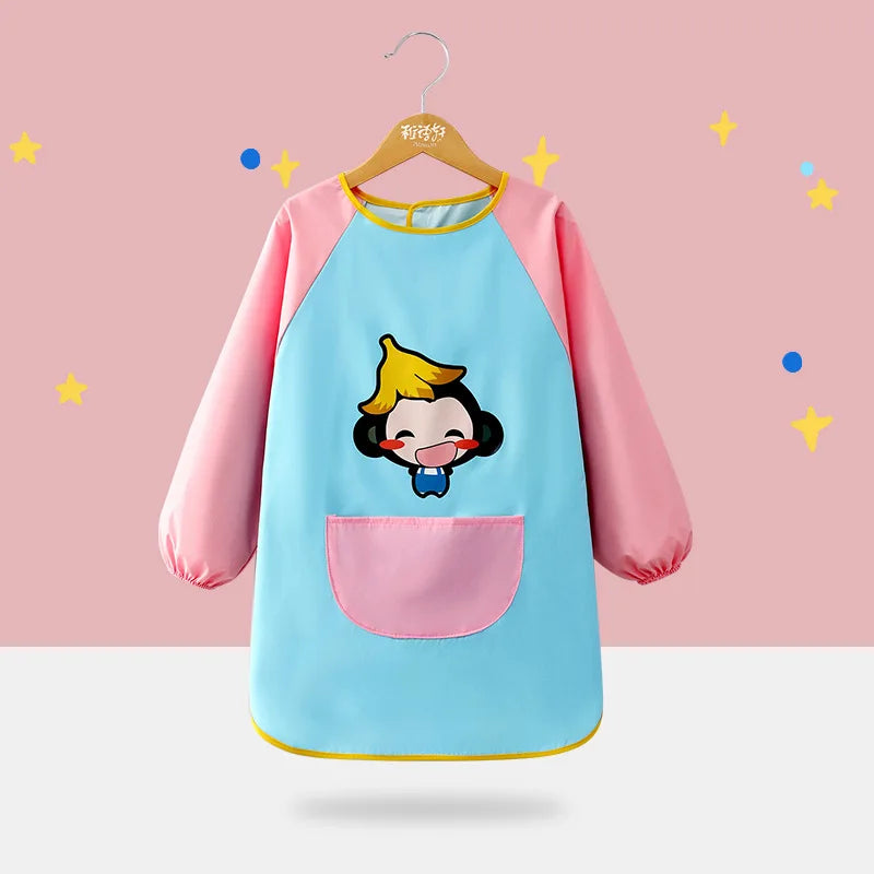 Cute Cartoon Infant Eating Bib Burp Cloths Painting Drawing Apron Long Sleeved Waterproof Children's Overalls Raincoat Supplies