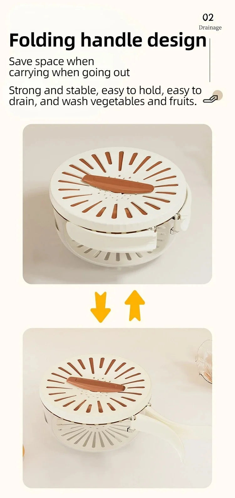 Fruit Drain Basket Foldable Handle Vegetable Washing Bowl Plastic Cleaning Colander Refrigerator Crisper Food Storage Container