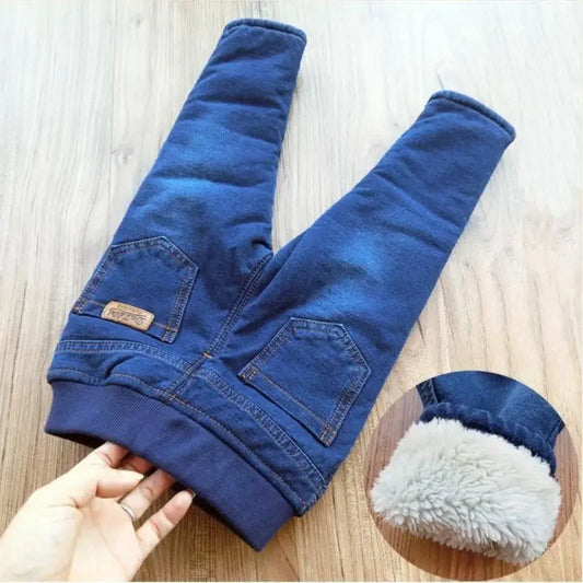 2024 New High quality thick winter warm cashmere kids baby pants Boys Girls children' cotton trousers children jeans1-6Y