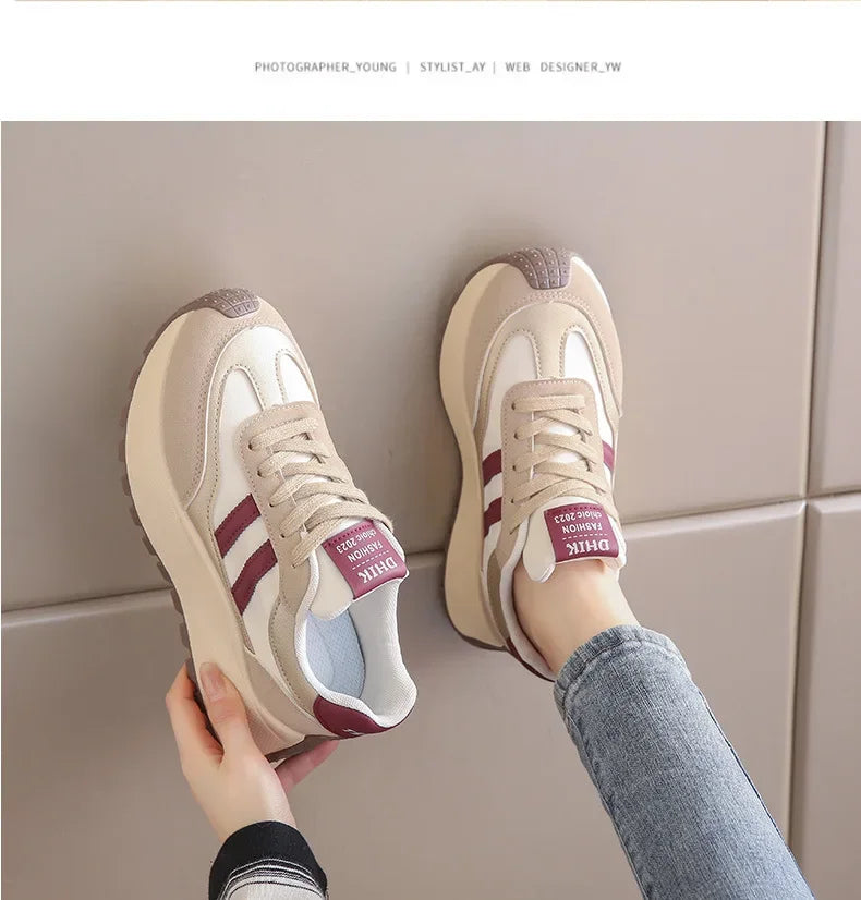 2024 autumn Spring Thick Bottom Women's Shoes Casual Patchwork Leather Sneakers Casual Vulcanised Shoes Ladies Chaussure Femme