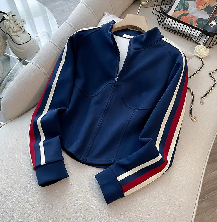 Blue Casual Sports Suit Women's Autumn and Winter Stylish Slimming Cardigan Sweatshirt Straight Leg Pants Two-piece Setpant Sets