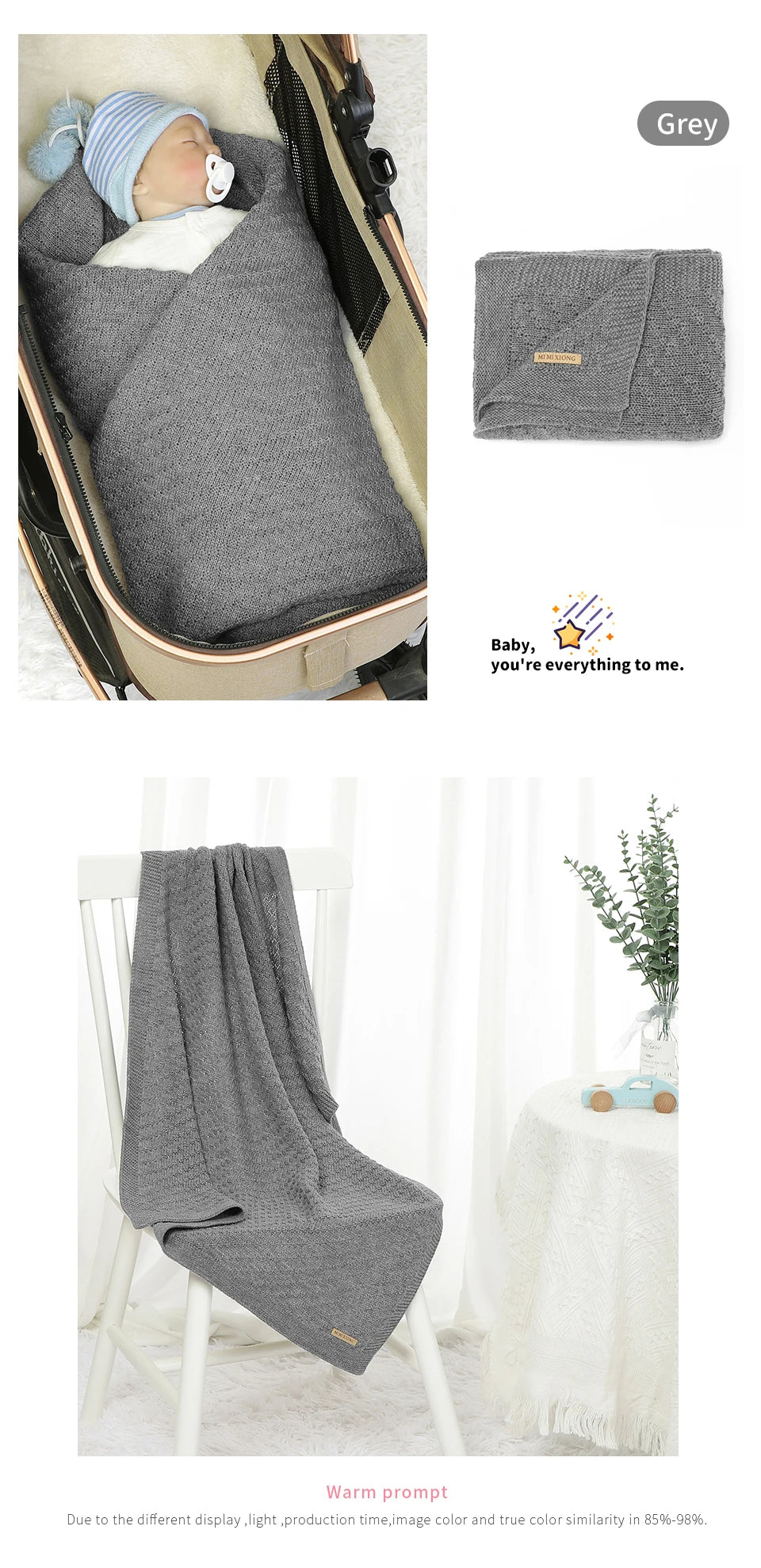 Solid Color 70 cm * 90 cm 0-24 Months Newborn Baby Swaddle Wraps Soft Infant Security Blankets Knitted Acrylic Baby Blankets