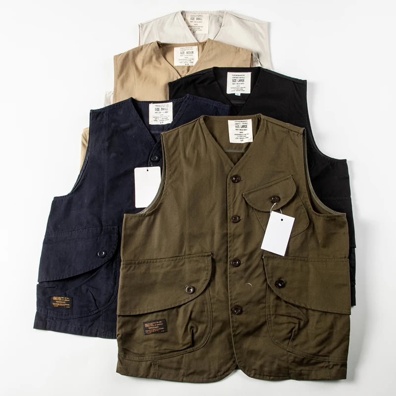 Retro Japanese Sle Loose Men's Vest Multi-ket Workwear Casual Streetwear Outerwear Couple's Jaet Youth Faion