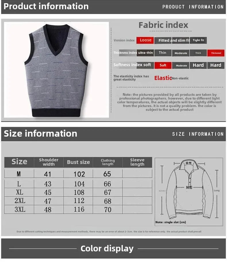 Men's Sweatvest Knit Vest 2023 Autumn Winter New Style Casual Fashionable V-Neck Middle-Aged And Elderly Pullover