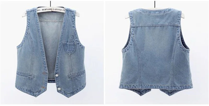 Fashion Denim Vest Female Streetwear V Neck Women Vest Summer Large Size Waistcoat Jeans Tops Sleevless Jacket Chaleco Mujer 6XL