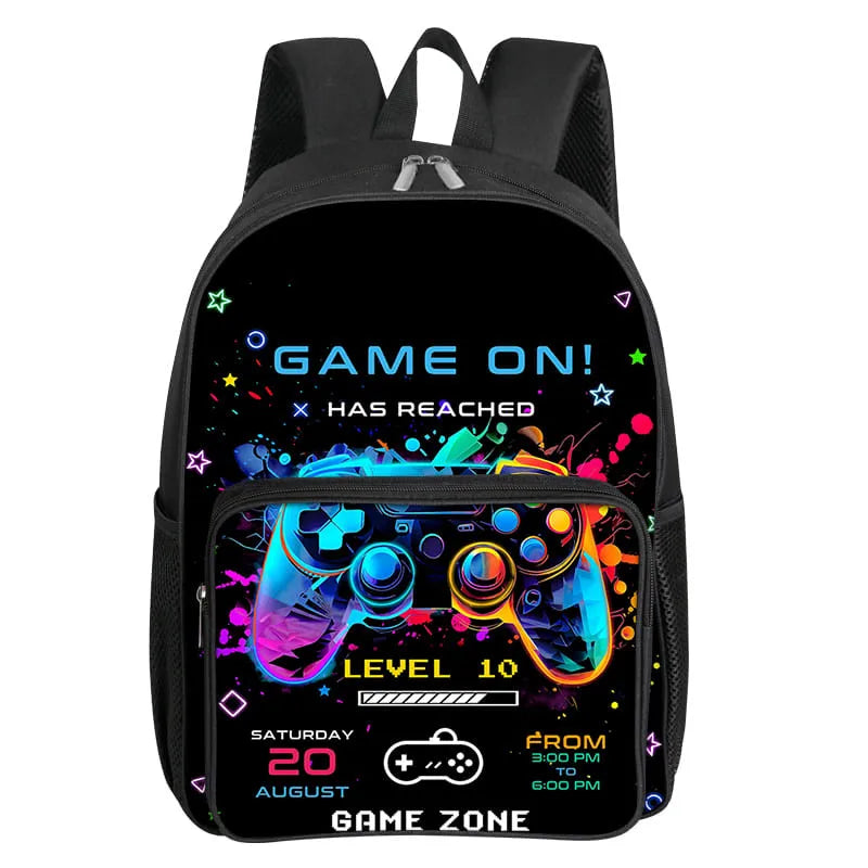 GamePad Pattern Square Front Pocket Backpack for Boy and Girls Best Gifts 3D Cartoon SchoolBags for Children