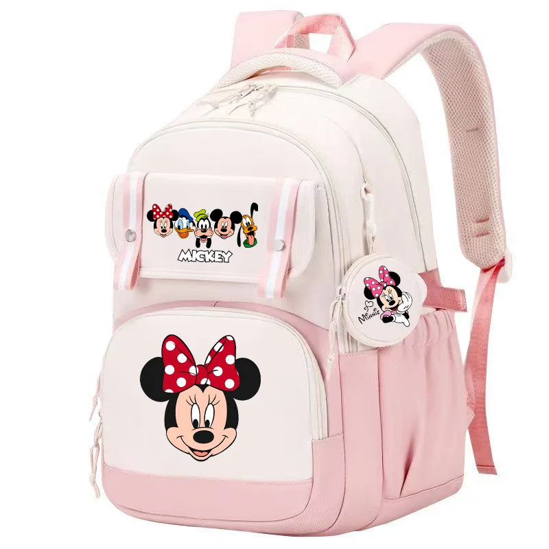Minnie Mouse Backpack Student Boy Girl Schoolbag Kid Teenager Cartoon Bookbag Daypack Travel Commute Knapsack With Coin Purse