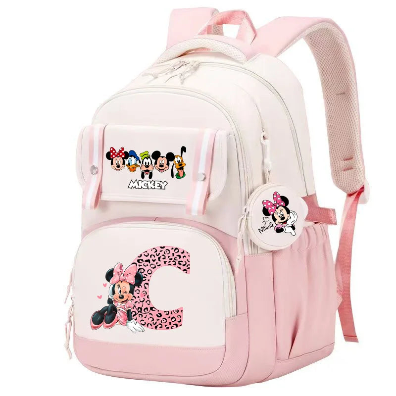 Minnie Mouse Backpack Student Boy Girl Schoolbag Kid Teenager Cartoon Bookbag Daypack Travel Commute Knapsack With Coin Purse