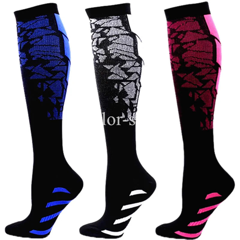 3 Pairs Lot Pack Compression Socks Running Men Women Floral Prints Stockings Sports Anti-Fatigue Compression Socks Bulk Sales