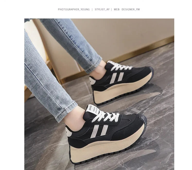 2024 autumn Spring Thick Bottom Women's Shoes Casual Patchwork Leather Sneakers Casual Vulcanised Shoes Ladies Chaussure Femme