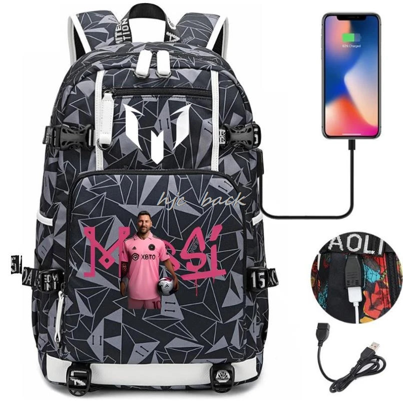 Football Stars Messi Backpacks Camouflage USB Teens School Bags Waterproof Boys Girls Casual Travel Laptop knapsacks Best Gift